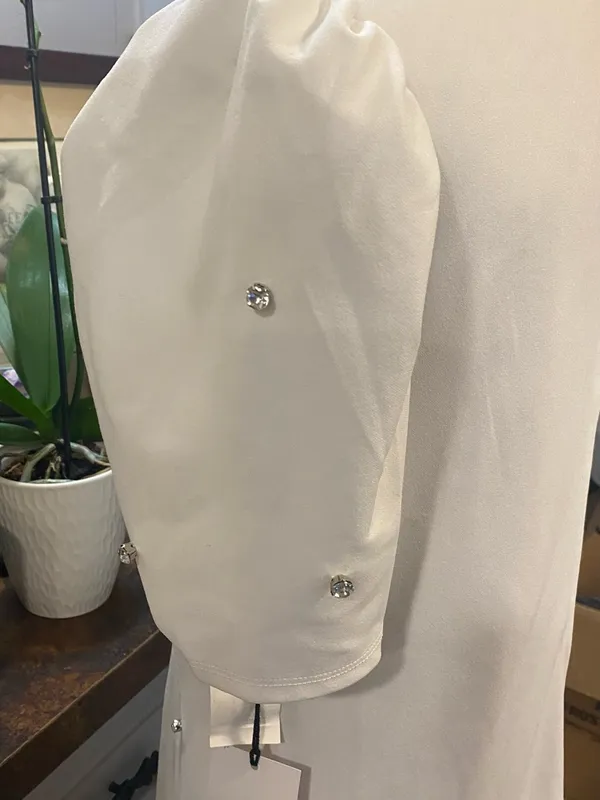 NWT Crystal Doll White Mini Dress with Puff Sleeves and Rhinestones Accents - Image 7