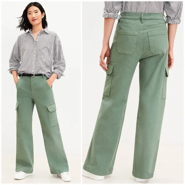 Ann Taylor LOFT High Rise Wide Leg Utility Jeans Army Green Mountain Rosemary - Image 3