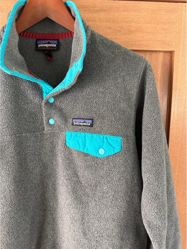 Patagonia Synchilla Snap-T Pullover Sweatshirt in Gray w/ Teal Women’s Small - Image 4