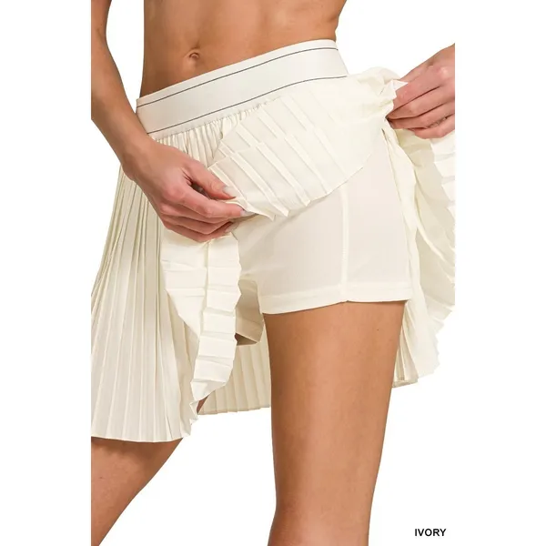 Zenana Woven High Waist Knife-Pleat Mini Skirt Lined Inner Pants - Small - Image 8