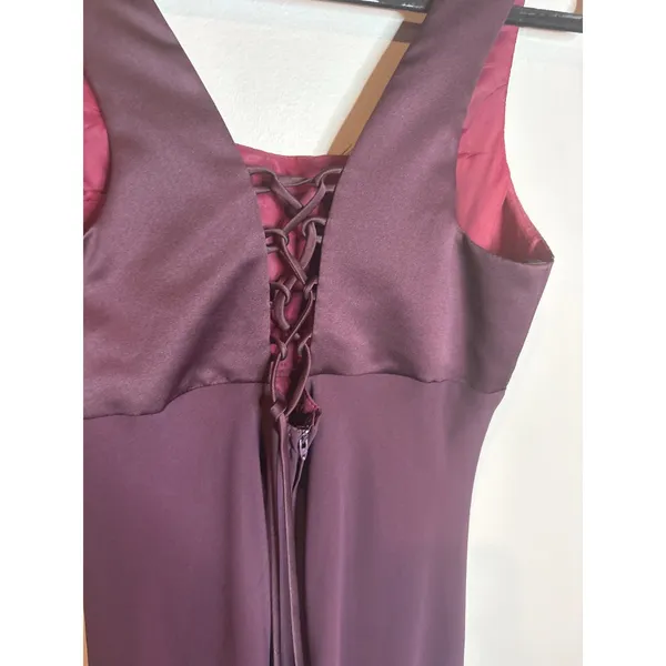 Y2K Betsy & Adam burgundy lace up back formal prom dress - Image 3