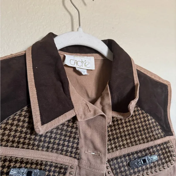 Vintage‎ Y2K Cache Western Denim Vest Sz M in Brown Multi Color - Image 2