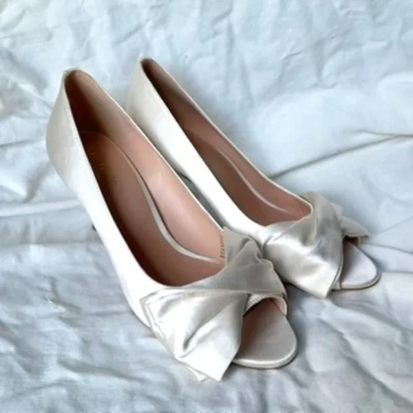 Kate Spade Crawford Satin Lux Bow Front White Pump Bridal Wedding Formal 8.5 NIB - Image 2