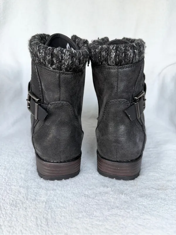 Crown Vintage Racine Combat Boots Womens Size 9.5M Black Side Zip Buckle Strap - Image 3