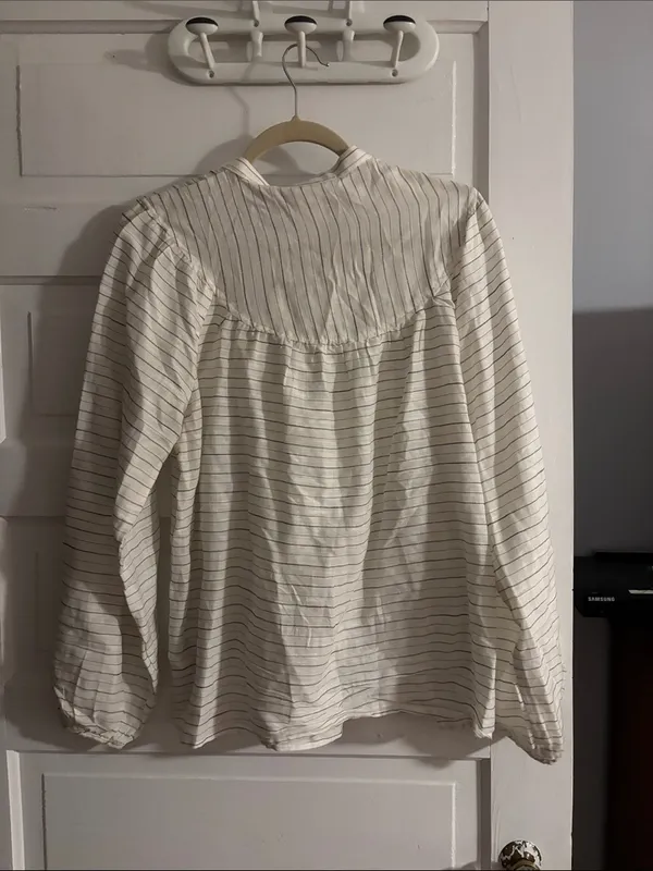 Light Striped Peasant Blouse in Cream and Black - Image 4