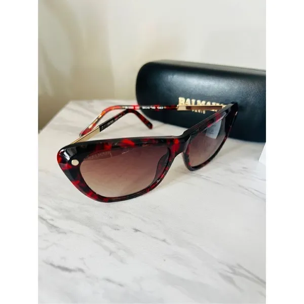 BALMAIN 56mm Modified Cat Eye Sunglasses, Polarized, Designer, Red Tortoise, NWT - Image 14