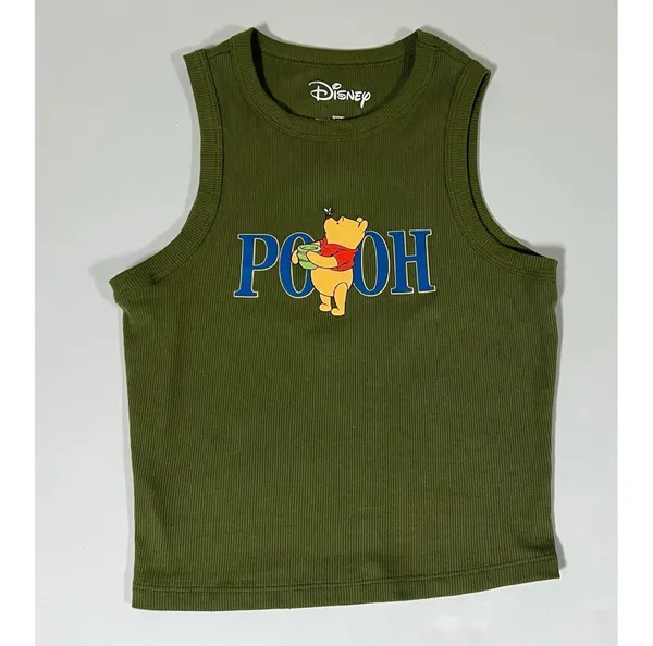 Disney Olive Green Winnie the Pooh Graphic Tank Top Tee T-Shirt Blouse Cami Camisole Size M 🍯✨ - Image 2