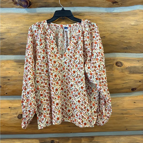 Old Navy Floral V Neck Long Sleeve size Large - Image 2
