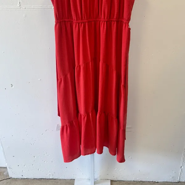 Simply Vera Vera Wang Red Coral Sleeveless Tiered Midi Dress Elastic Waist Lg - Image 4