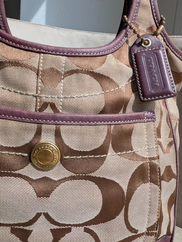 Coach Ergo Shoulder bag jacquard signature with plum leather - Image 4