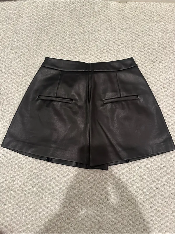 Stradivarius Black Faux Leather High-Waist Shorts - Image 2