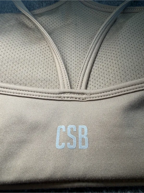 CSB Crop Shop Boutique Tan Strappy Padded Sports Bra Size L Yoga Workout Gym - Image 3