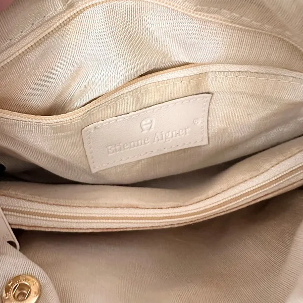 Etienne Aigner Vintage Woven Straw Leather Beige Crossbody Top Zip Bag - Image 8