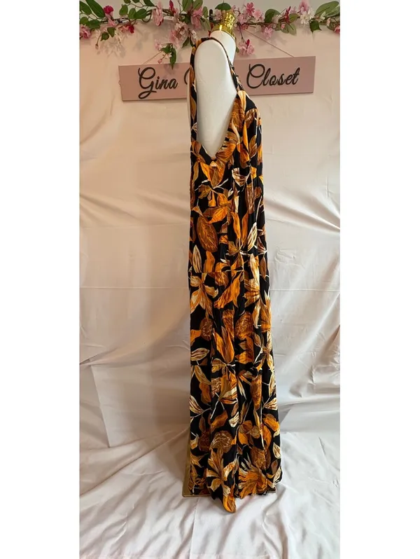 Vince Camuto Women's 2X Floral Maxi Dress Black Orange Brown Sleeveless - Image 3
