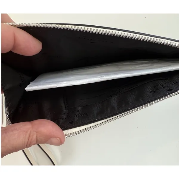 Kate Spade Colorblock Saffiano Leather Medium L-Zip Wristlet Grey White‎ DEFECT - Image 7