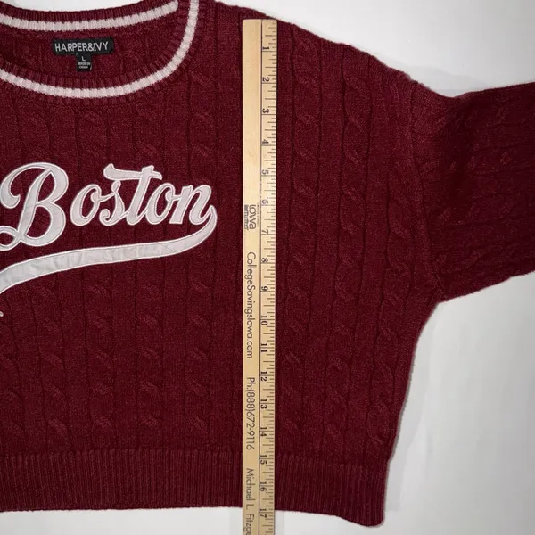 Harper & Ivy Boston Cable Knit Sweater Large Maroon Varsity Preppy Cropped Retro - Image 7