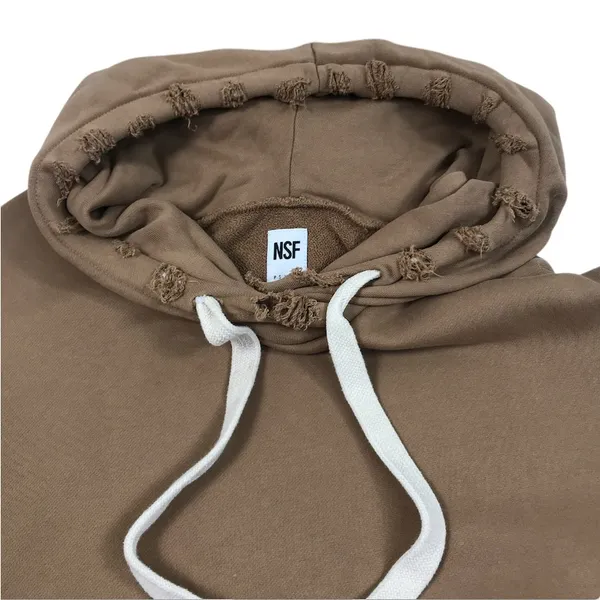 NSF Distressed Terry Hoodie Sz L Brown Oversize Chunky Cozy Boho Trendy Made USA - Image 5