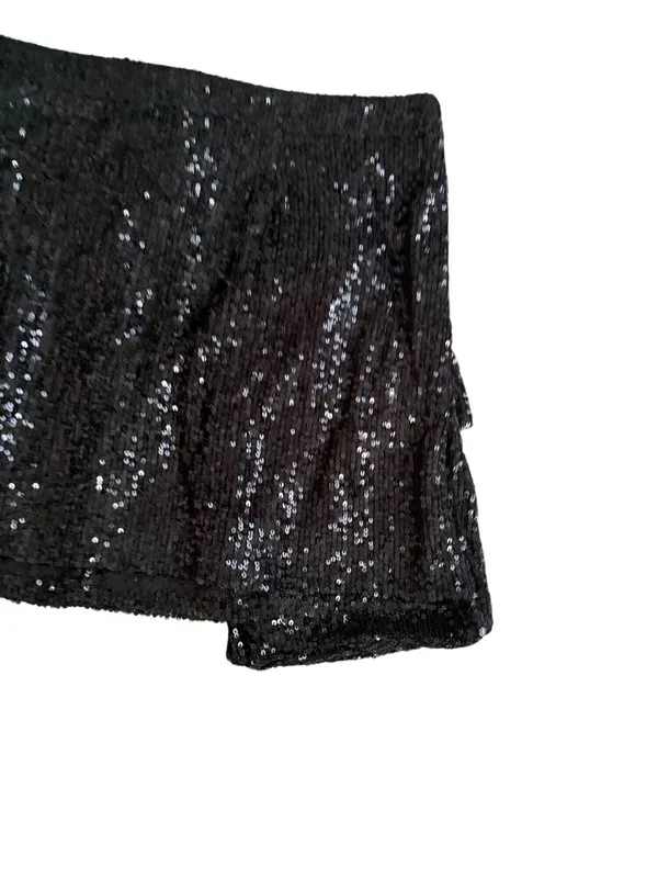 STEVE MADDEN Black Sequin Cargo Pocket Skirt Size Large - Image 3