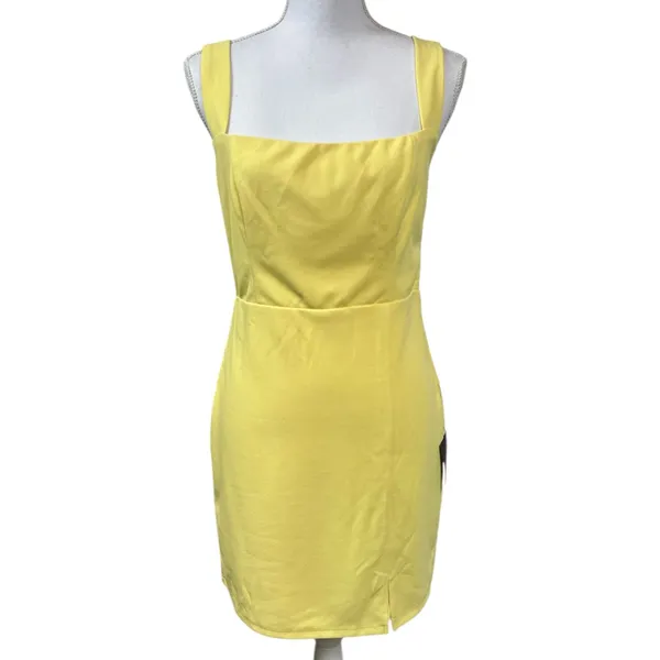 Lulus Social Sensation Light Yellow Square Neck Mini Bodycon Dress Size M NWT - Image 2