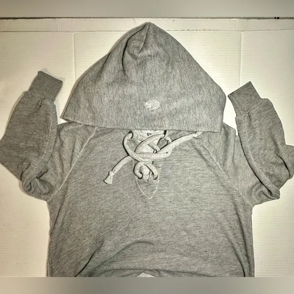 WILDFOX‎ Sweatshirt Hoodie Women’s Small Gray Oversized Lace Up Hutton USA Made - Image 3