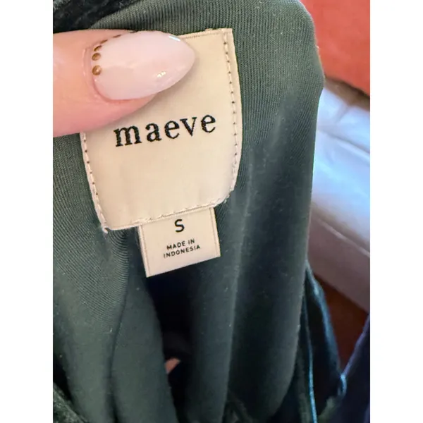 Maeve Anthropologie Green Velvet Puff Sleeve Tie Front Peplum Top Small - Image 4