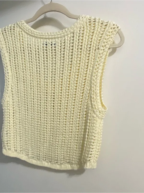 American Eagle Womens S Small 32” Ivory Beige Crochet Knit Sweater Vest Beach - Image 6