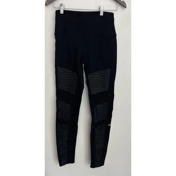 Alo Yoga Women's Black High Waisted Moto Legging Pants Medium Athleisure Yoga - Image 9