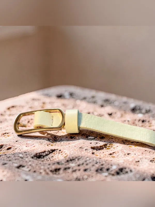 Elegant Cream Skinny Belt Gold Buckle Minimalist Y2K Style - Image 5