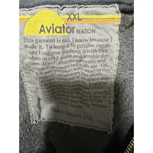 Aviator Nation 5‎ Stripe Zip Up Hoodie Charcoal/Blue Size 2XL - Image 9