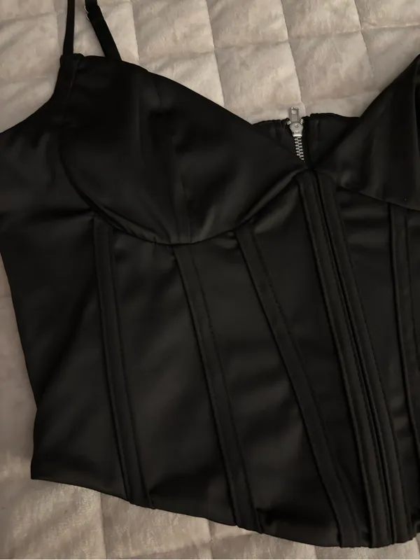 Women’s Black Satin Corset Crop Top Size M - Image 3