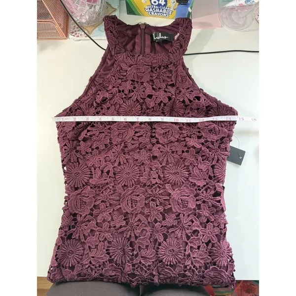 Lulus Love Poem Burgundy‎ Crochet Lace Halter Dress Mini Romancore NWT Small - Image 8