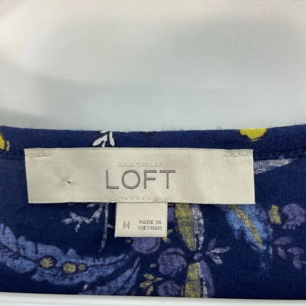 Ann Taylor LOFT women's blue floral crocheted loose sleeve‎ relaxed scoop blouse - Image 3