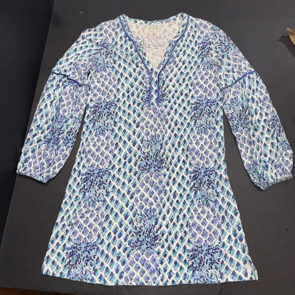 Lilly Pulitzer Fringe Pineapple Preppy Beach Puff Sleeve Designer Mini Dress Med - Image 15