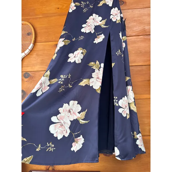 NWT Lulus Radiant Occasion Navy Blue Floral Satin A-Line Maxi Dress Cruise Sz M - Image 5