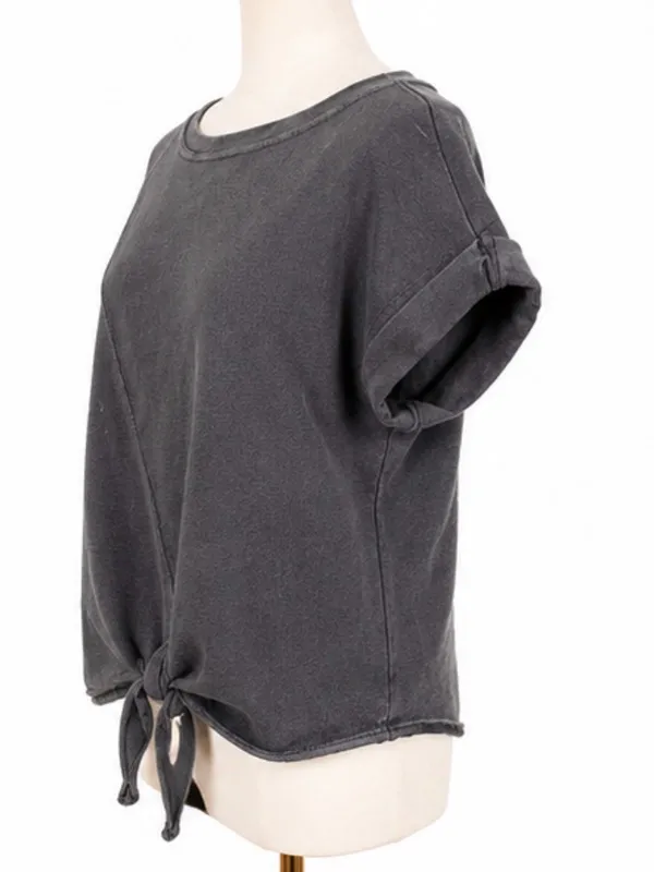 Pilcro Gray Cotton Sweatshirt Tee Tie Front Top Size Medium - Image 2