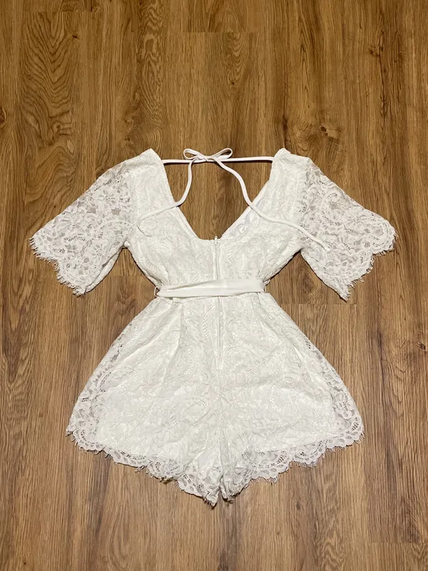 Boutique White Lace Romper - Image 2