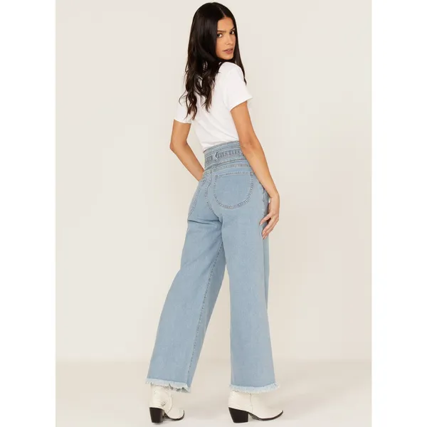Lola Reese Jeans High Rise Wide Leg Crop Jeans‎ Light Wash Belted Womens Size 30 - Image 2