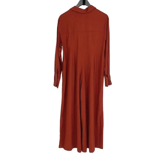 Free People Jumpsuit Womens XS Rust Orange Boho Wide Leg Linen Blend Long Sleeve - Image 4