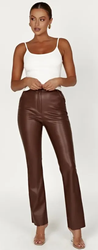 Meshki Tyra Straight Leg Faux Leather Pants Chocolate - Image 2