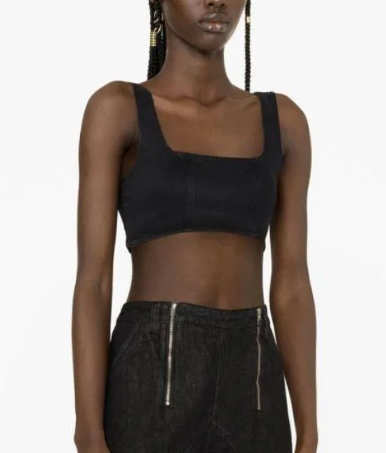 Good American Black Compression Denim Sports Bra - Image 3