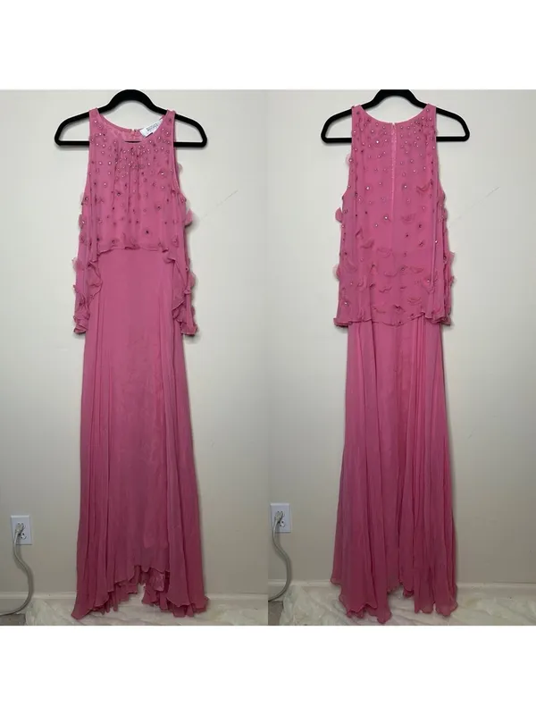 FLAW Badgley Mischka Pink Bejeweled Dress Gown Y2K Vibe Sleeveless 100% Silk - Image 2