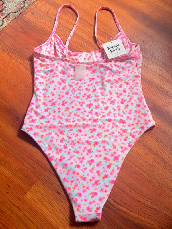Kulani Kinis Ditsy Floral One Piece Swimsuit Underwire White Pink NWT - Image 5