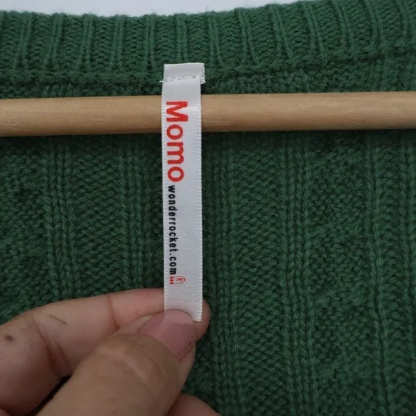 Momo Wonder Rocket Green Cable Knit Button Front Cardigan Sweater Bobble Detail - Image 2