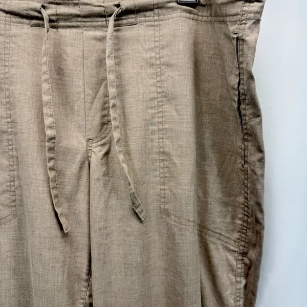 Prana Breathe Women's Drawstring Pants L Tan Lightweight Hemp Blend Wide Leg - Image 3