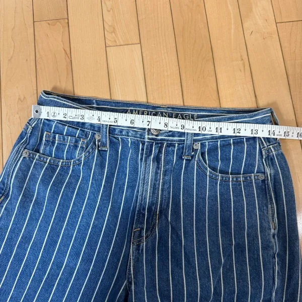 American Eagle Blue Pinstripe High Rise Straight Leg Mom Jeans Women’s Size 4 - Image 5