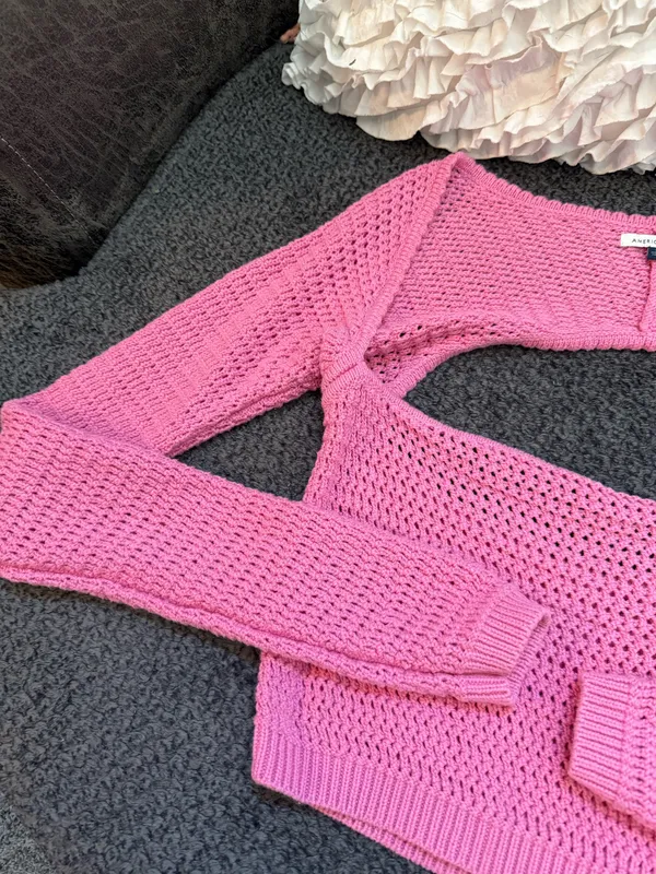 american eagle open back crochet sweater top - Image 2