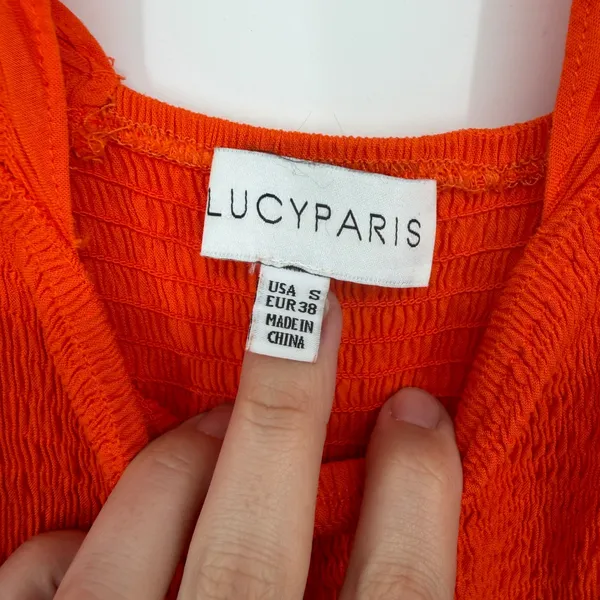 Lucy Paris Orange Smocked Tiered Maxi Dress‎ Ruffle Straps Linen Blend Small - Image 4