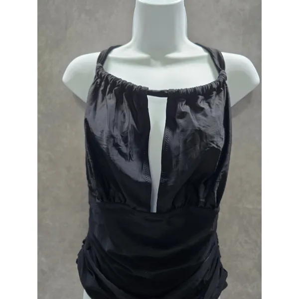 Cupshe Black Whimsy Goth Ruched One Piece Halter Swimsuit Beach Vacation Large - Image 3