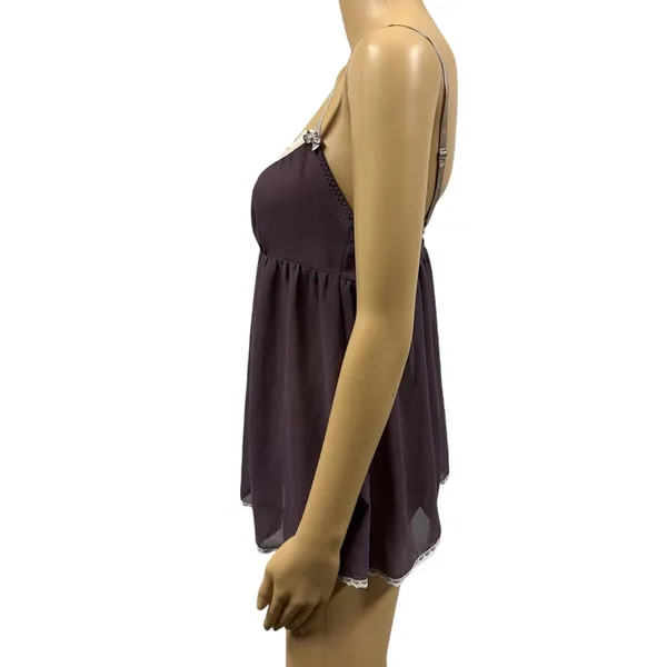 Victorias Secret Purple Lace Cami Adjustable Spaghetti Strap Negligee Top Small - Image 2