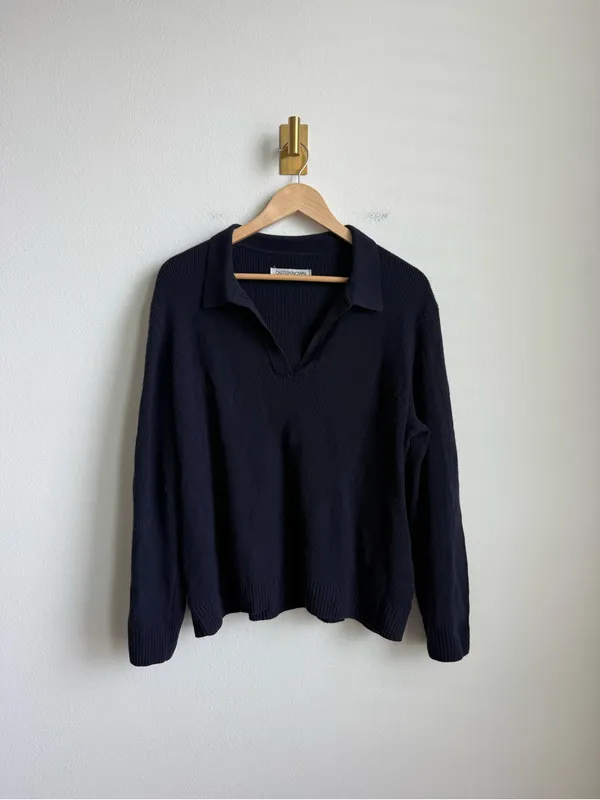 Outerknown Women's Geelong Wool Oversized Collared Sweater Navy Size Medium - Image 2